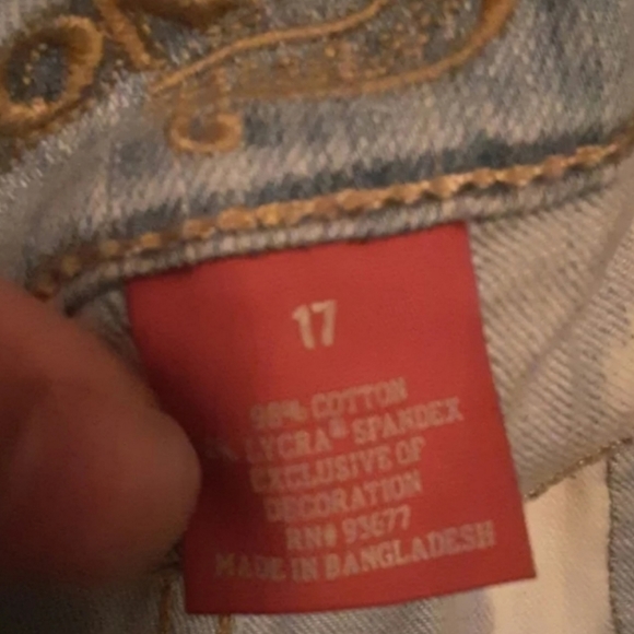 Arizona Jean Company Acid Washed Fringe Denim Midrise Juniors 17 Woman Plus 14 - Picture 3 of 4